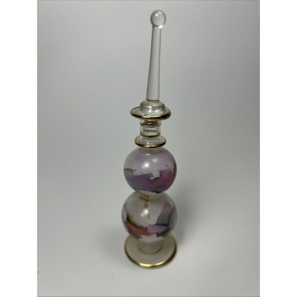 Egyptian hand blown glass perfume bottle gold Watercolour Design With Dauber - Picture 2 of 5
